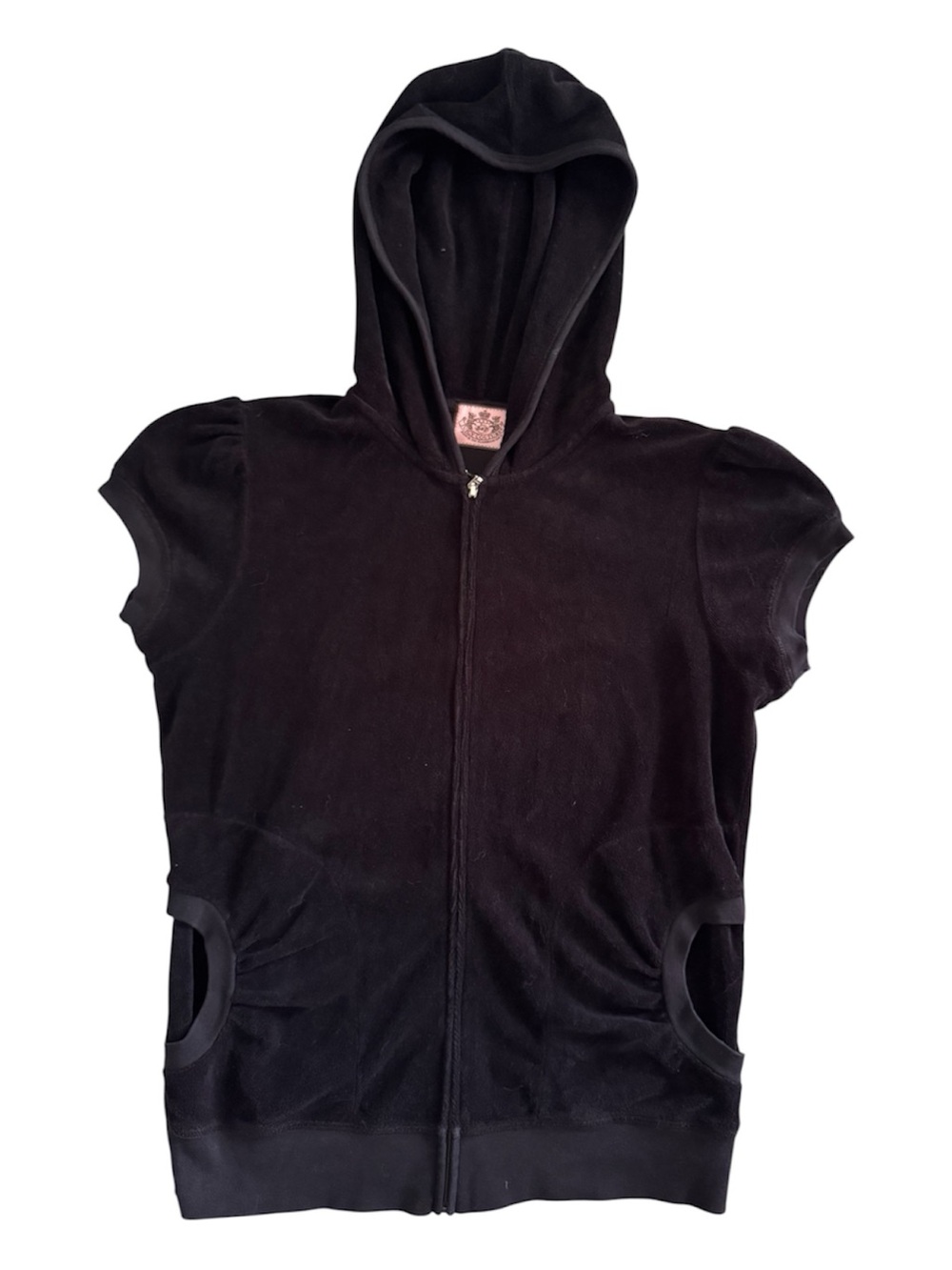 Juicy Couture Short Sleeve Black Hooded Velour Jacket Size L